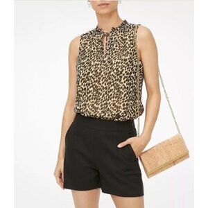 J.Crew Womens Leopard Ruffle Tie Neck Tank Top Size S Beige  Sleeveless Chic